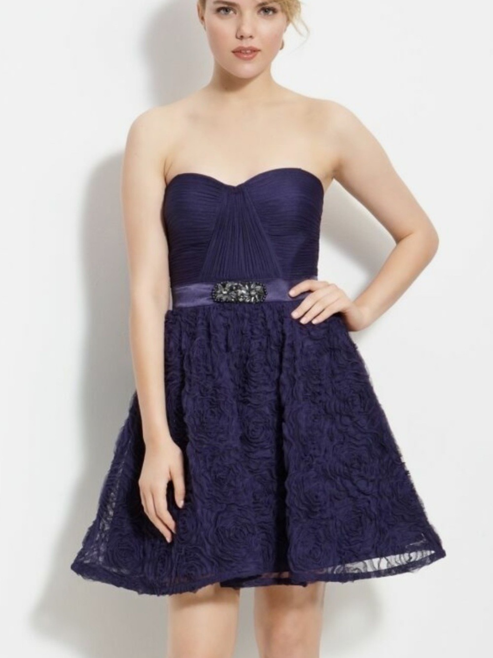 Adrianna Papell Strapless Navy Rosette Cocktail Tulle Dress size 8 NWOT
